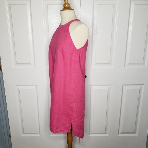 C & C California Linen Dress S A Line Key Hole Lagenlook Minimalist Contemporary - Picture 4 of 11